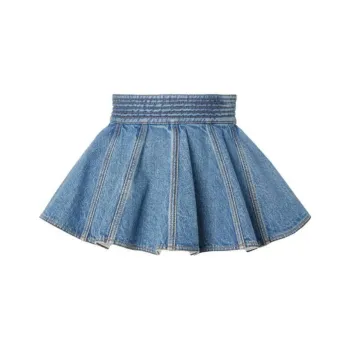 Alaia Belted Flared Denim Skirt