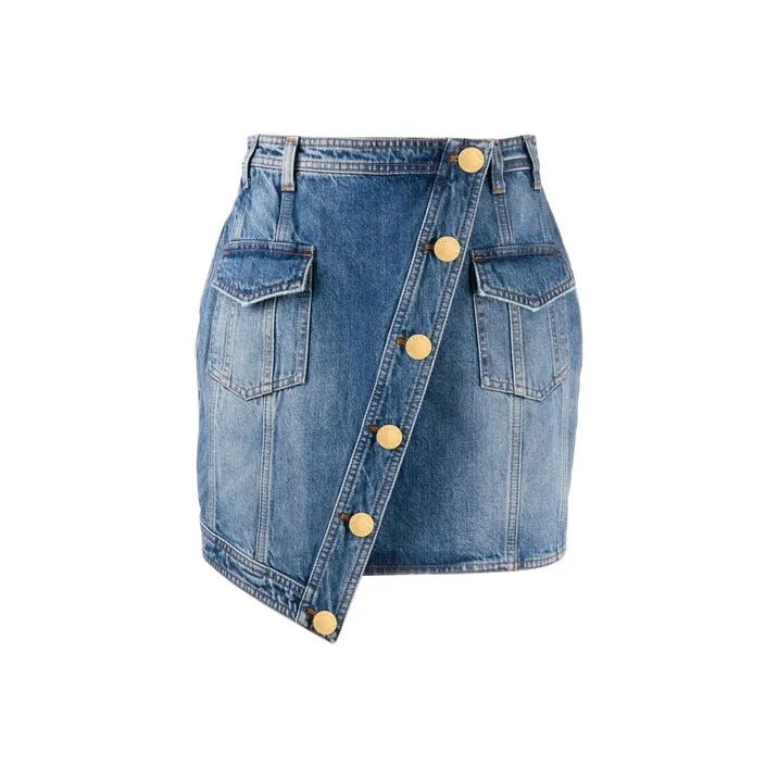 BALMAIN SS21 Denim Short Skirts Women's Blue-0