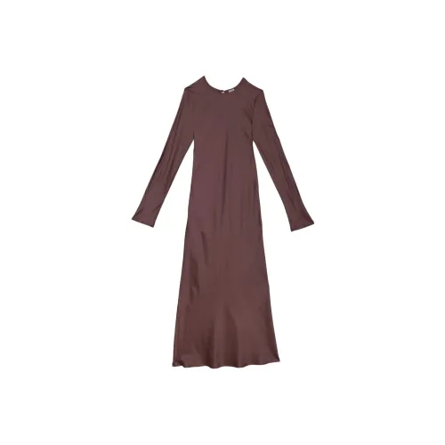 BASERANGE SS24 Dydine Long Sleeve Dress - Viscose Satin Long-Sleeved Dresses Women's Dark Brown/Dark Brown