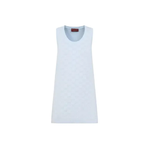 GUCCI SS25 Sleeveless Dress Women's Light Blue White