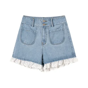 MEETLADY Denim Shorts Women's Denim Blue
