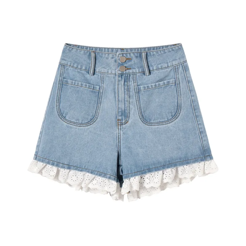 MEETLADY Denim Shorts Women's Denim Blue-0
