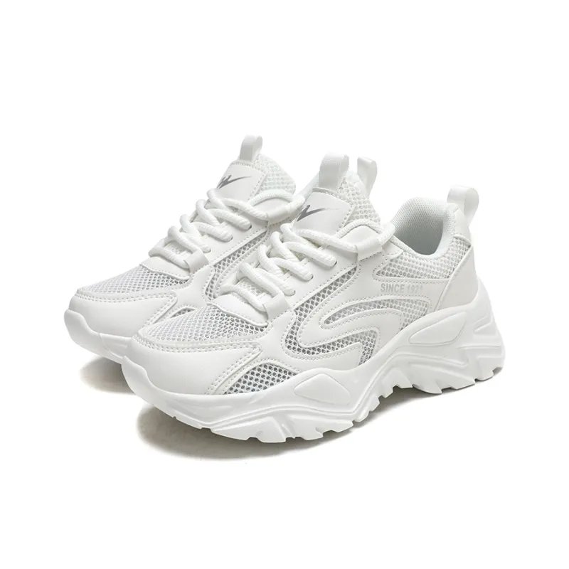 Binary Height Increasing, Lightweight, Breathable, Slip Resistant Low Top Chunky Sneakers Women's White-2