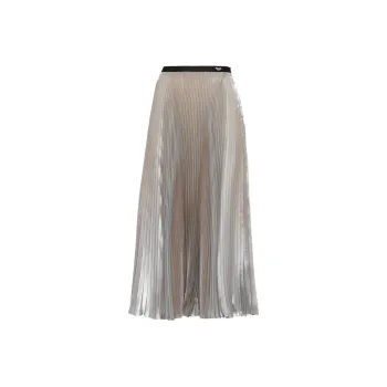 PRADA Logo Waistband Pleated Midi Skirt