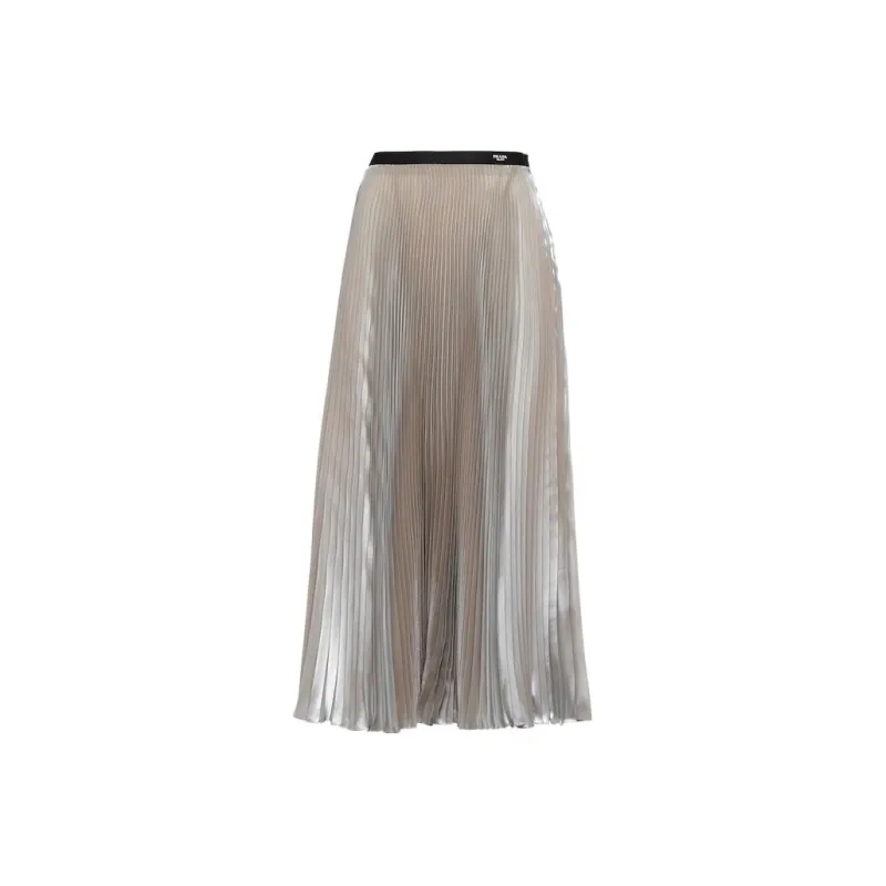 PRADA Logo Waistband Pleated Midi Skirt-0