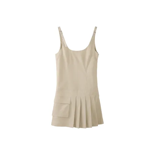 Fstudio Spring Korean Style Slimming Design Pleated Camisole Dress Women's Khaki
