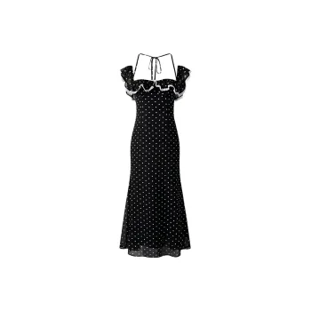 DOKZB Sleeveless Dresses Women's Black Polka Dot