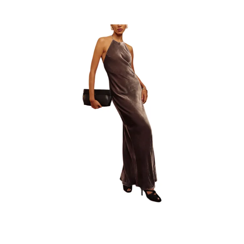 REFORMATION Jeany Velvet Dress Slip Dresses Women's Brown-0