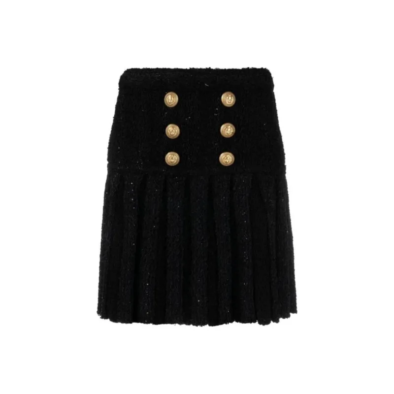 BALMAIN Buttoned Pleated Skirt-0