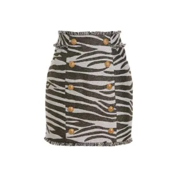 BALMAIN Zebra Printed Buttoned Skirt
