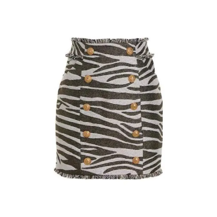 BALMAIN Zebra Printed Buttoned Skirt-0