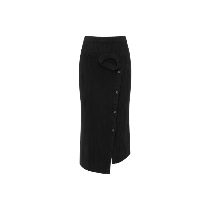 Feng Chen Wang Ribbed knit Wool Midi Skirt-0