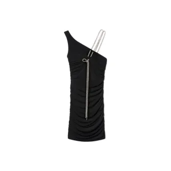 OFF WHITE Asymmetric Neck Sleeveless Mini Dress