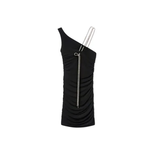 OFF WHITE Asymmetric Neck Sleeveless Mini Dress