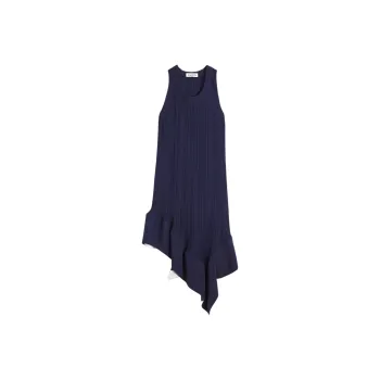 Lanvin Asymmetric Hem Pleated Midi Dress