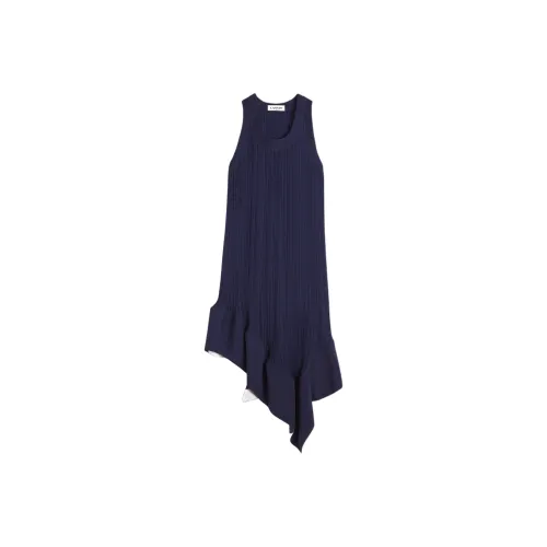 Lanvin Asymmetric Hem Pleated Midi Dress