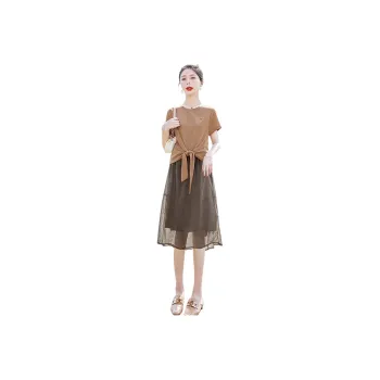 Cypress House Skirt Set Women's Khaki Top & Dark Coffee Bottom