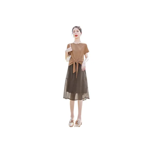 Cypress House Skirt Set Women's Khaki Top & Dark Coffee Bottom