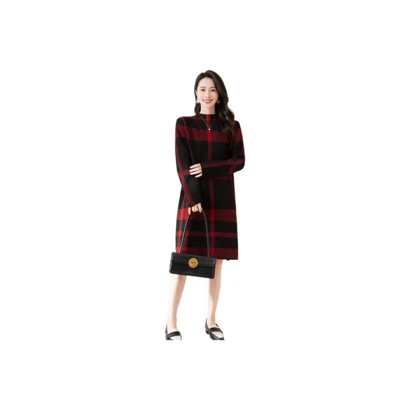 X MOOM Long Sleeved Dress Women's Red Plaid-0