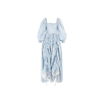 Selkie Collection Long Sleeved Dress Women's Blue With Vine Print