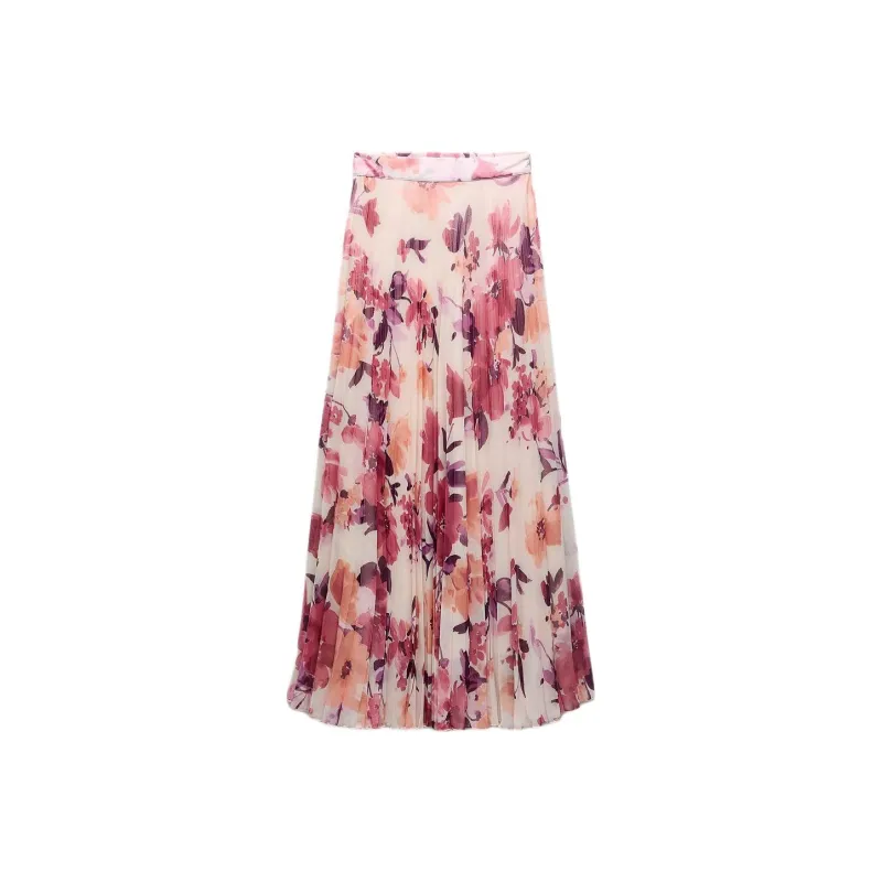 ZARA Casual Long Skirts Women's White Pink-0