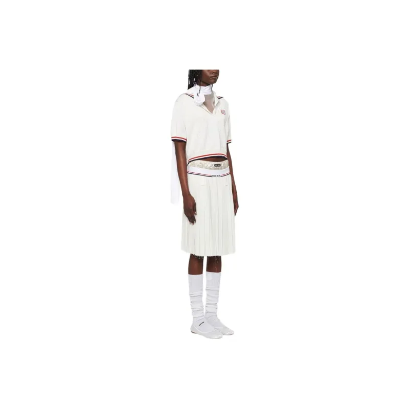 MIU MIU Logo Waistband Pleated Skirt-4
