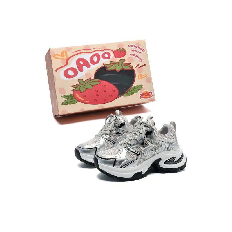 OAOQ Chunky Sneakers Unisex Low Top Silver/Red-5