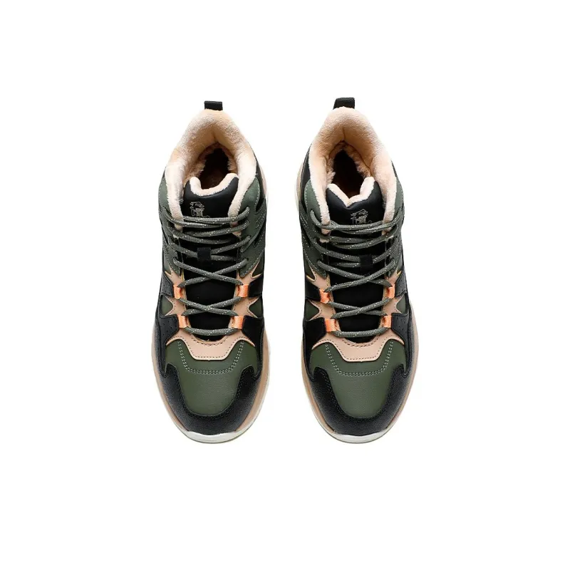 QIAODAN Dry Anti Slip Wear Resistant High Top Casual Shoes Men's Black Green-3