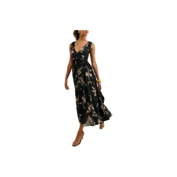 REFORMATION Farah Dress Sleeveless Dress Women's Black With Multicolor