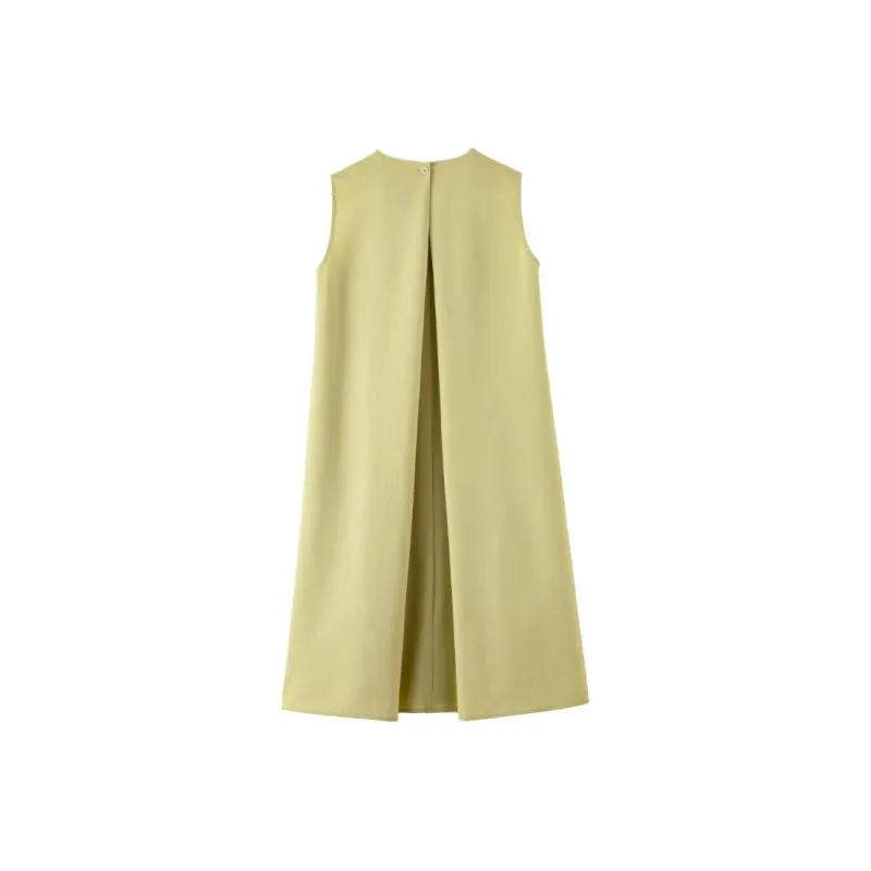 Late White Sleeveless Dress Women's Light Yellow-1
