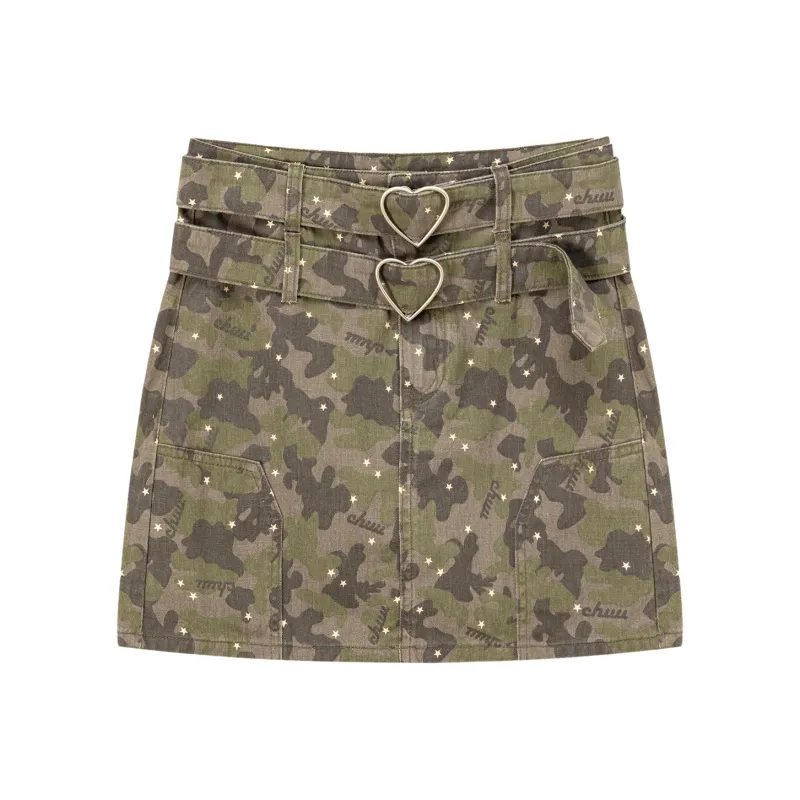 CHUU Casual Short Skirts Women's Green Camouflage-0