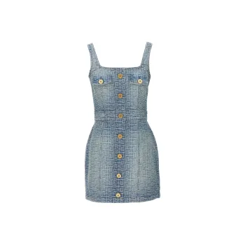 BALMAIN Monogram Debossed Square Neck Mini Dress