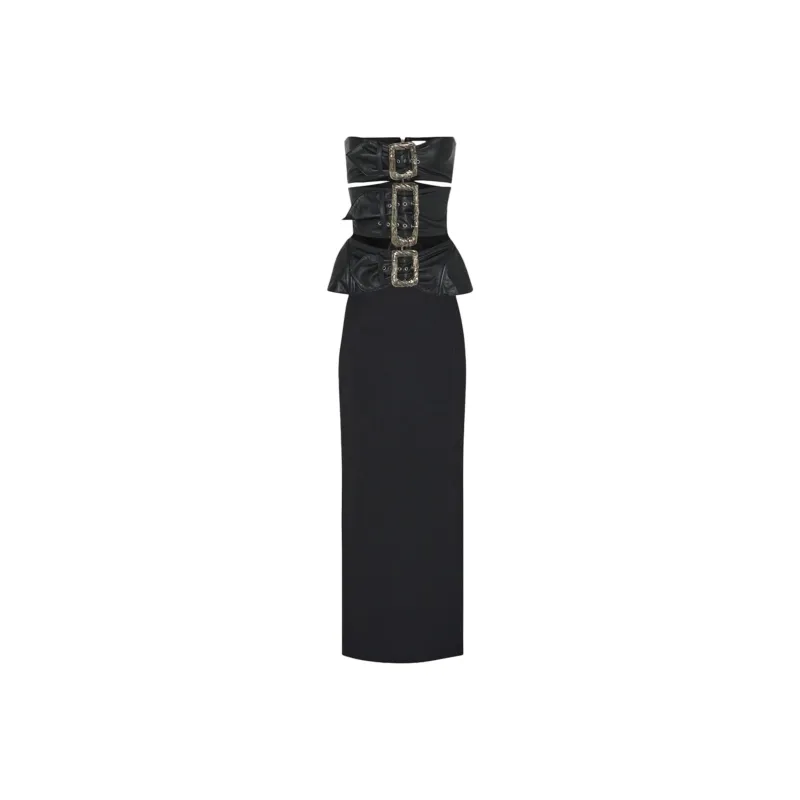 Jean Paul Gaultier Buckle detail Leather Midi Dress-0