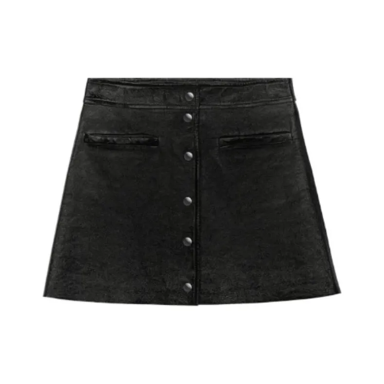 Maje Leather Short Skirts Women's Black-0