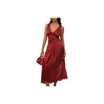 REFORMATION Stasia Silk Dress Sleeveless Dress Women's Sand Gray Red