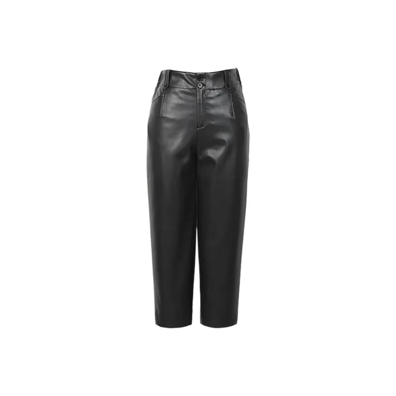 E.BECKY Leather Pants Women's Black-0