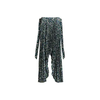 H&M Floral Printed Pleated Skirt Bright Blue/Floral