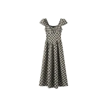 YGPRW Sleeveless Dress Women's Black White Plaid