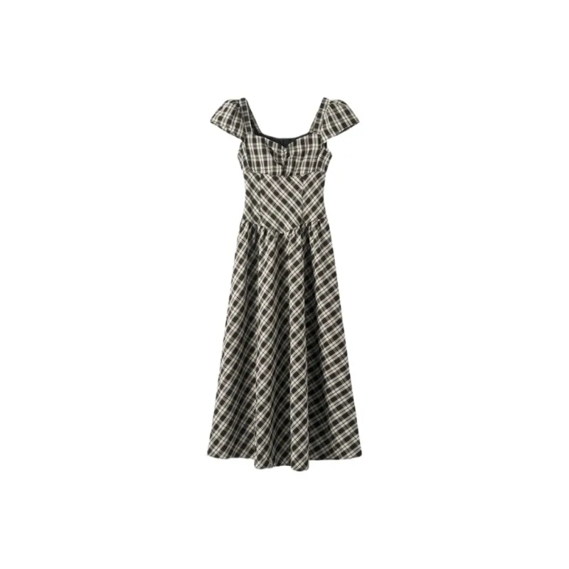 YGPRW Sleeveless Dress Women's Black White Plaid-0