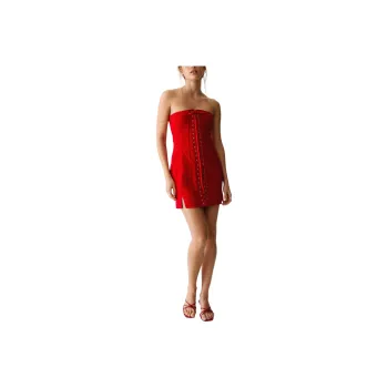 NASTY GAL Boned Lace Front Corset Dress Sleeveless Dress Women's Red