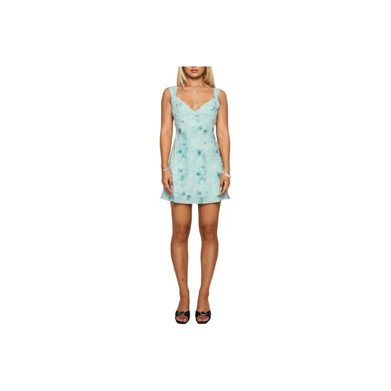 PRINCESS POLLY Love Beckons Mini Dress Slip Dresses Women's Blue Floral-0