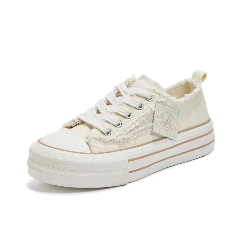 La Chapelle Abrasion Resistant Low Top Canvas Shoes Women's Beige Brown-1