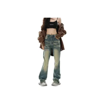 YINLEI Jeans Women's Nostalgic Green