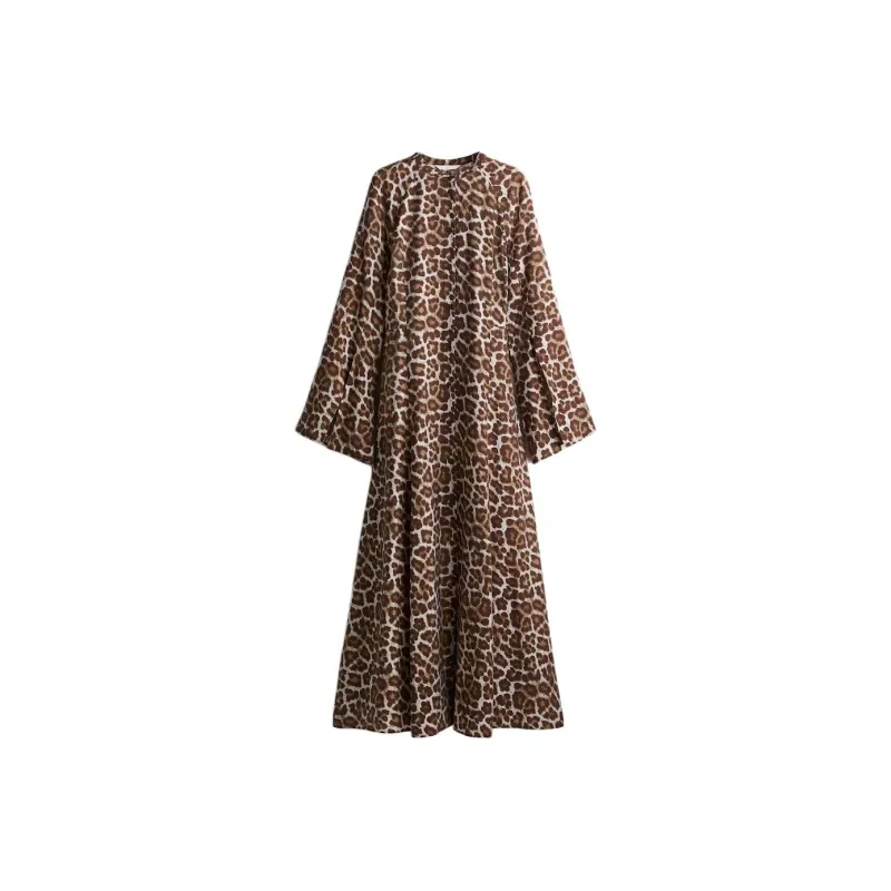 H&M Long Sleeved Dress Women's Brown/Leopard Print-0