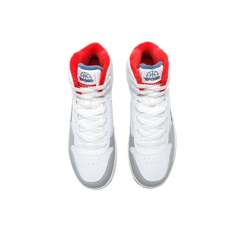QIAODAN Anti Slip Wear Resistant High Top Skateboard Shoes Men's White Blue-2