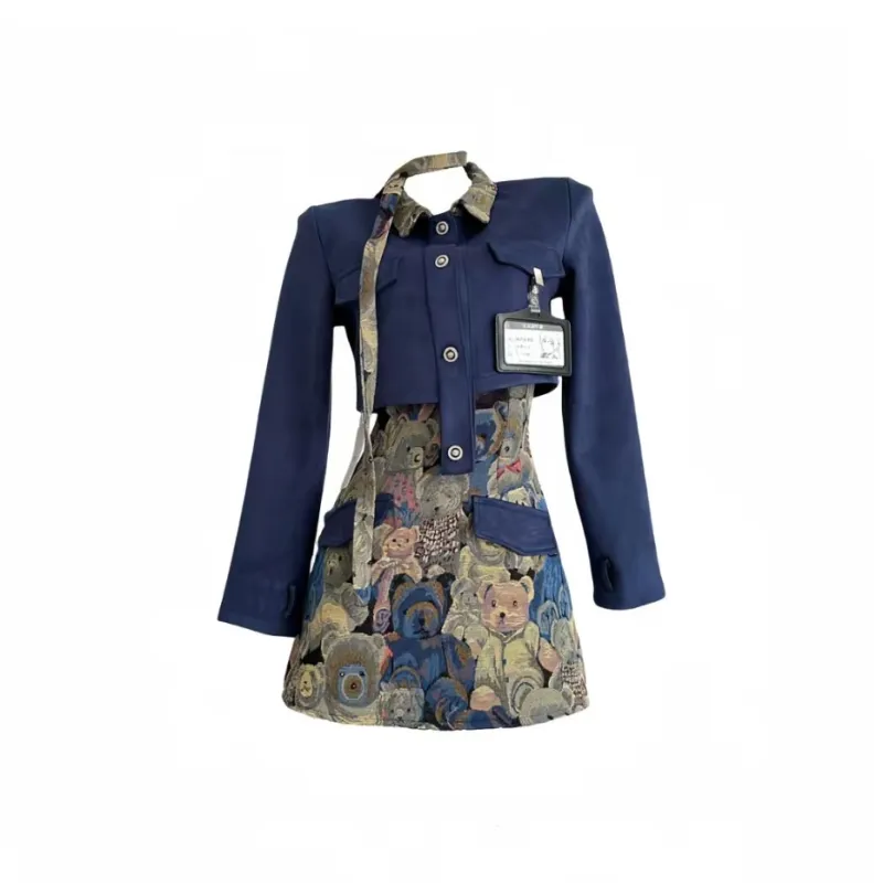 PUREIDOL Long Sleeved Dress Women's Dark Blue-0