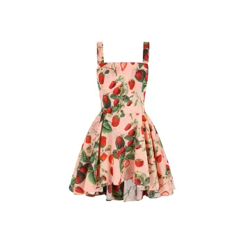 Selkie Collection SS25 Slip Dress Women's Pink With Strawberry Bubble Wine Print