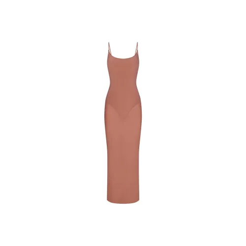 SKIMS MILKY SHEER LOW BACK LONG DRESS Slip Dresses Women's BRANDY/Brandy