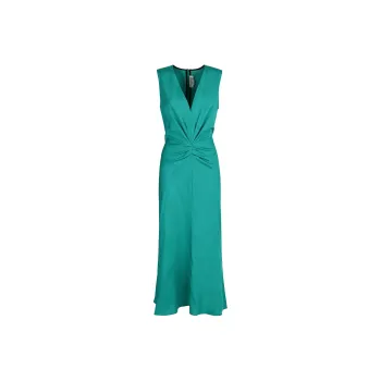 Victoria Beckham Gathered V Neck Midi Dress