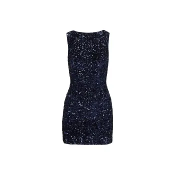 PRINCESS POLLY CINEMATIC SEQUIN MINI DRESS Sleeveless Dress Women's NAVY/Marine Blue